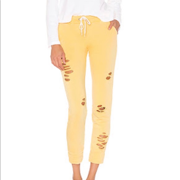 Monrow Pants - Monrow Distressed Yellow Joggers Large